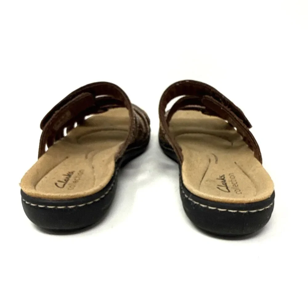 Clarks Collection Laurieann Dee Leather Sandals Womens Sz 7 Strappy Low Wedge